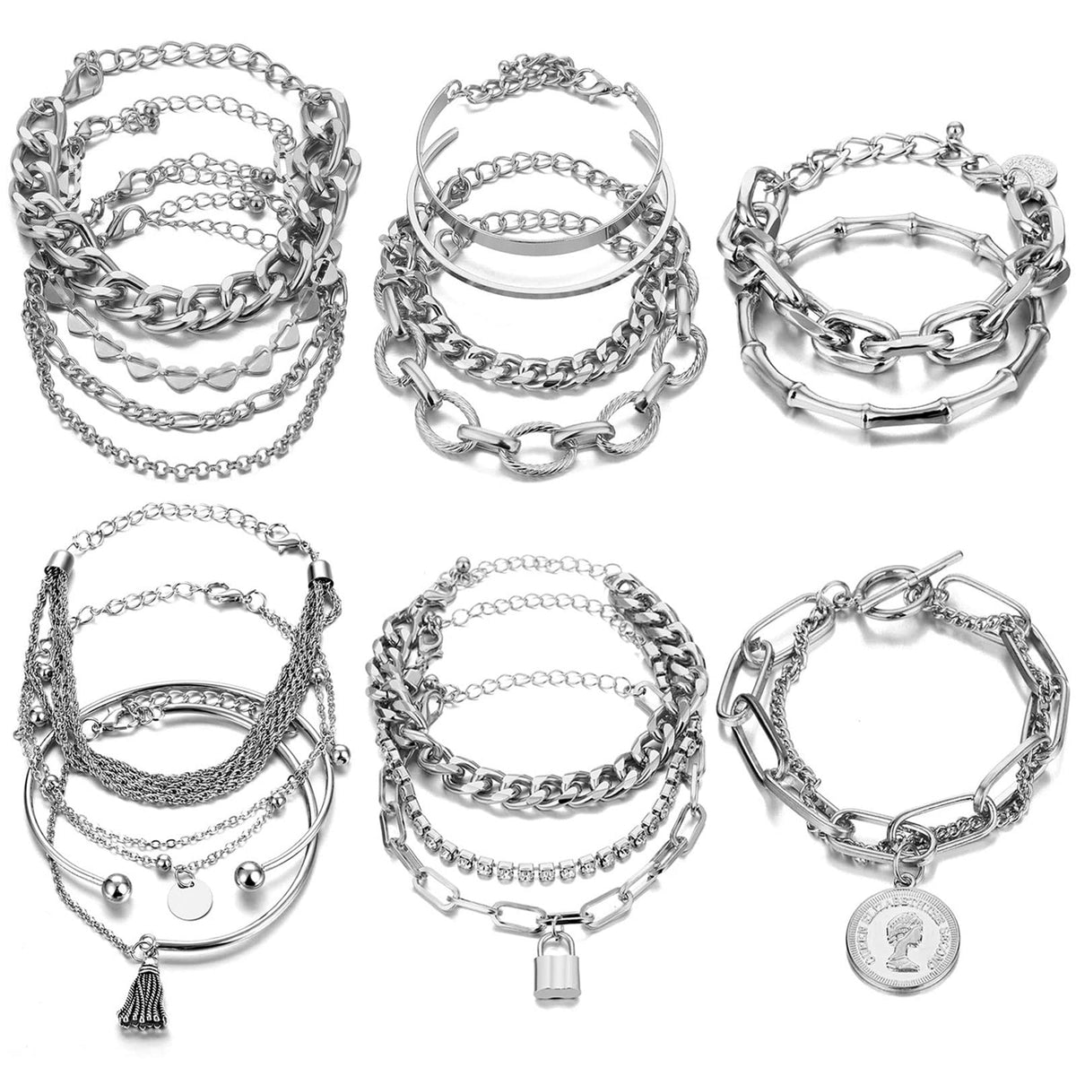 18-25 PCS(6 Pack) Boho Gold Silver Stackable Bracelets Set for Women