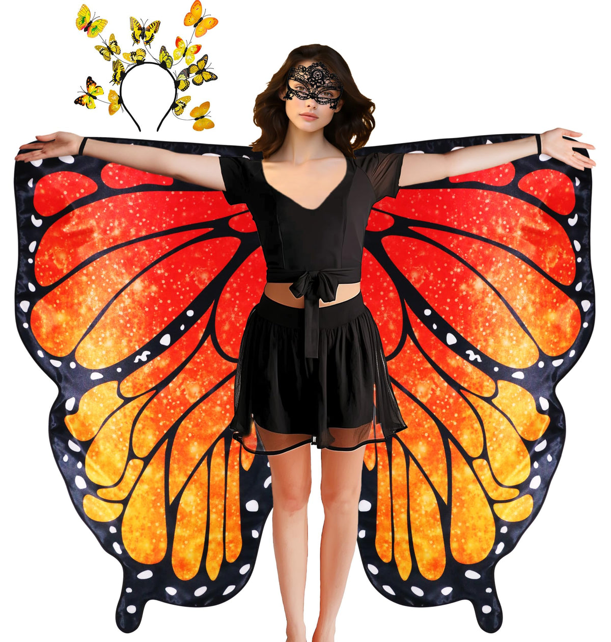 D.Q.Z Double Sided Women Butterfly Wings Costumes for Adults Fairy Music-Festivals with Headband Halloween Cosplay Party