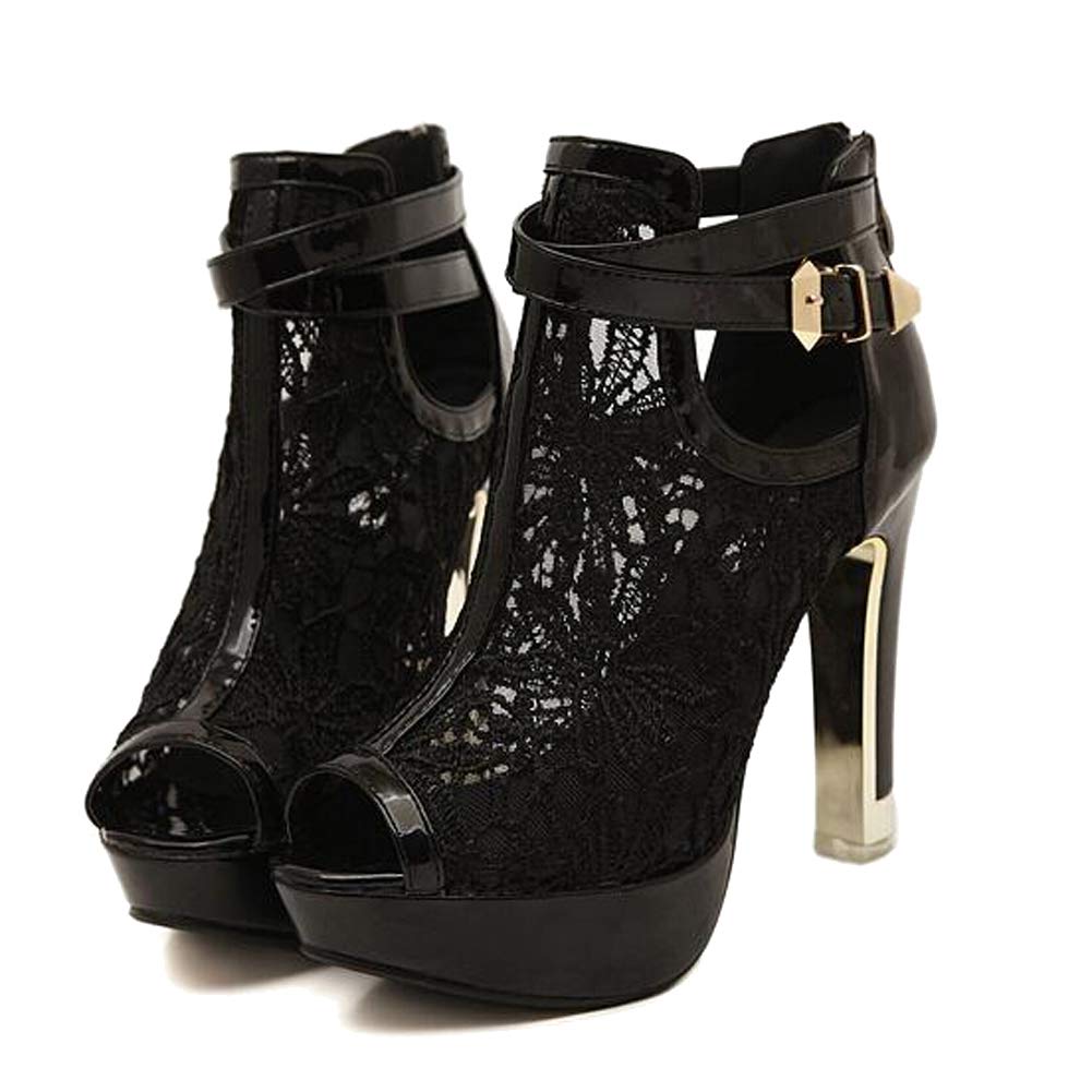 Women's Pretty Lace Flowers Open Toes High Heels Ankle Boots