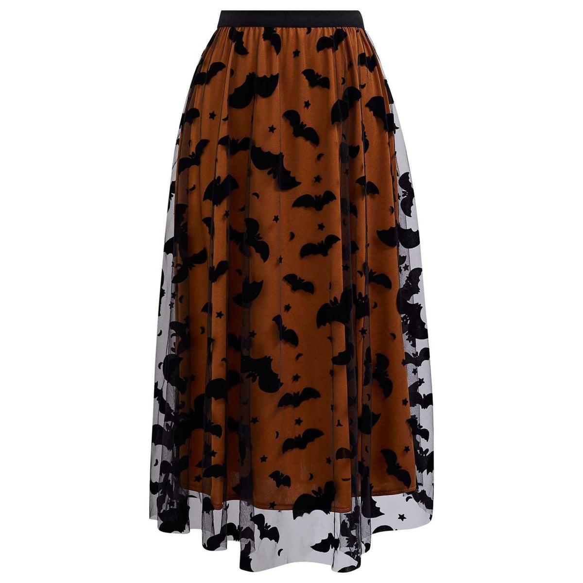 CHICWISH Women's Pumpkin Tulle Tutu Skirt Velvet Bats Elastic Waist Halloween Party Layered Mesh Midi Skirt Halloween Costume