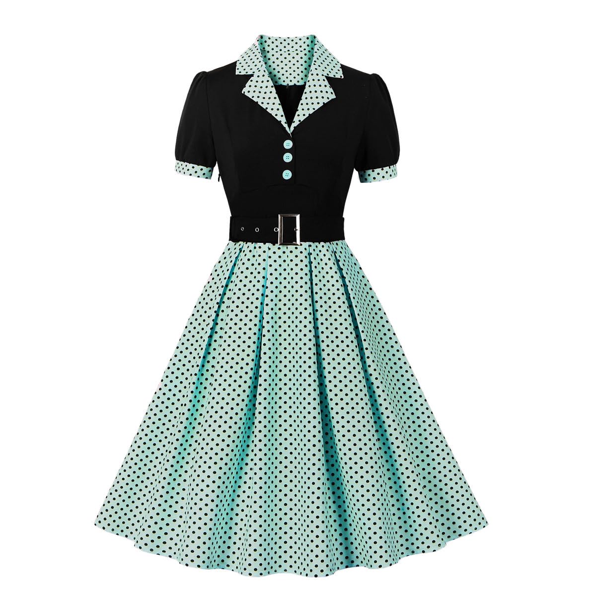 1950s Dresses for Women Vintage Rockabilly Retro Short Sleeve Tie Midi Dress Cocktail Party Evening Prom Gown