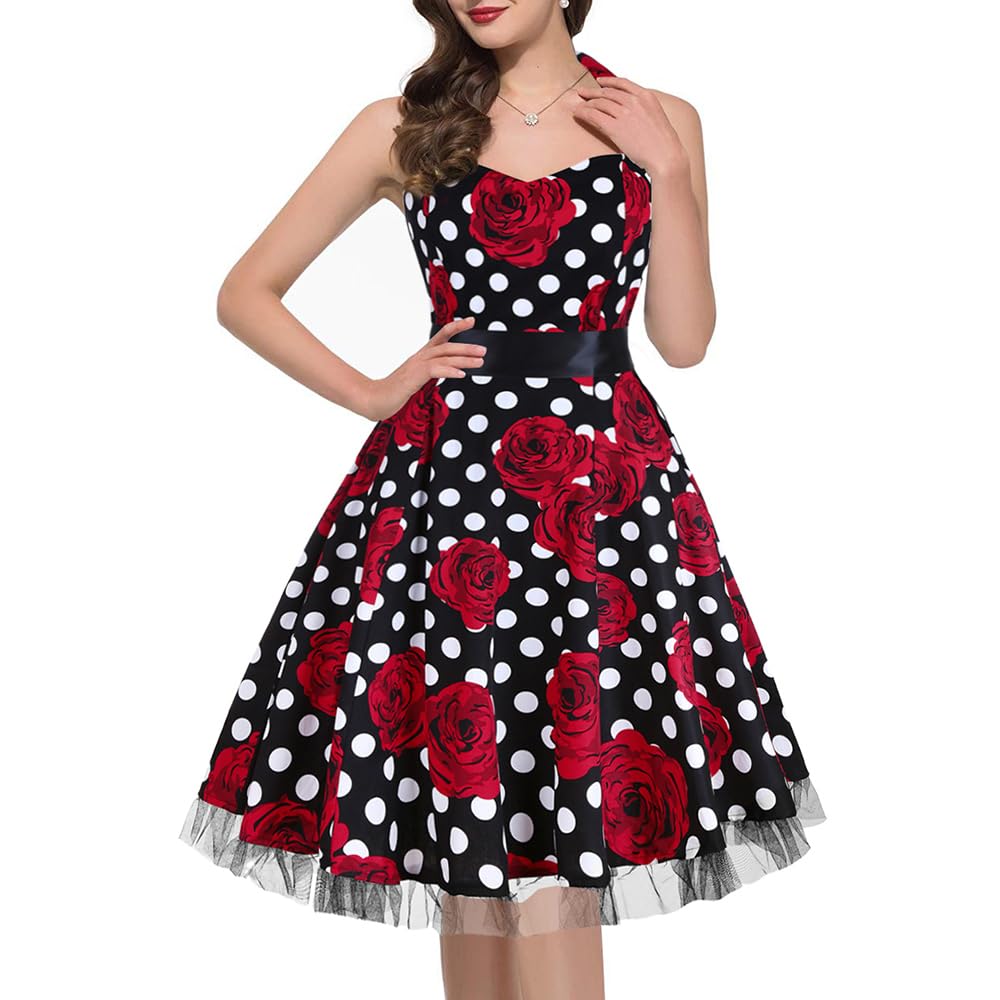Women's Vintage Polka Dot Halter Dress