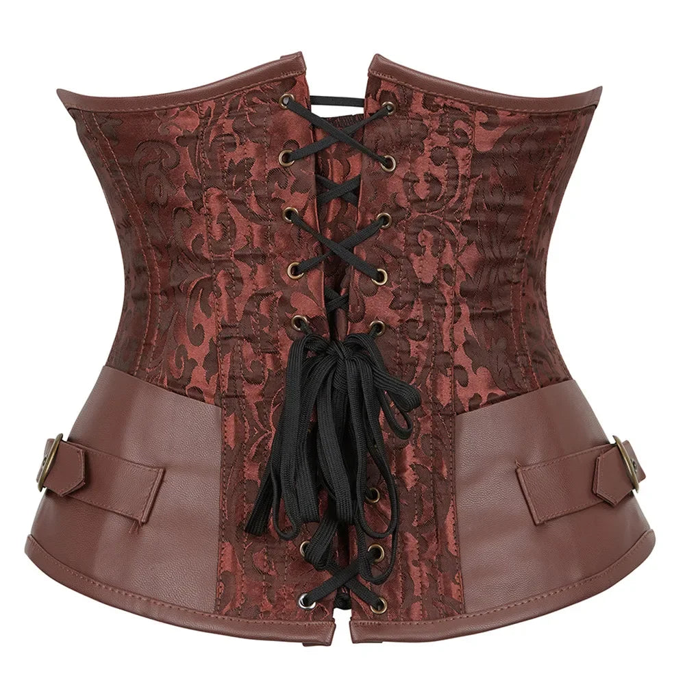 Embroidered Faux Leather Underbust Corset Waist Cincher