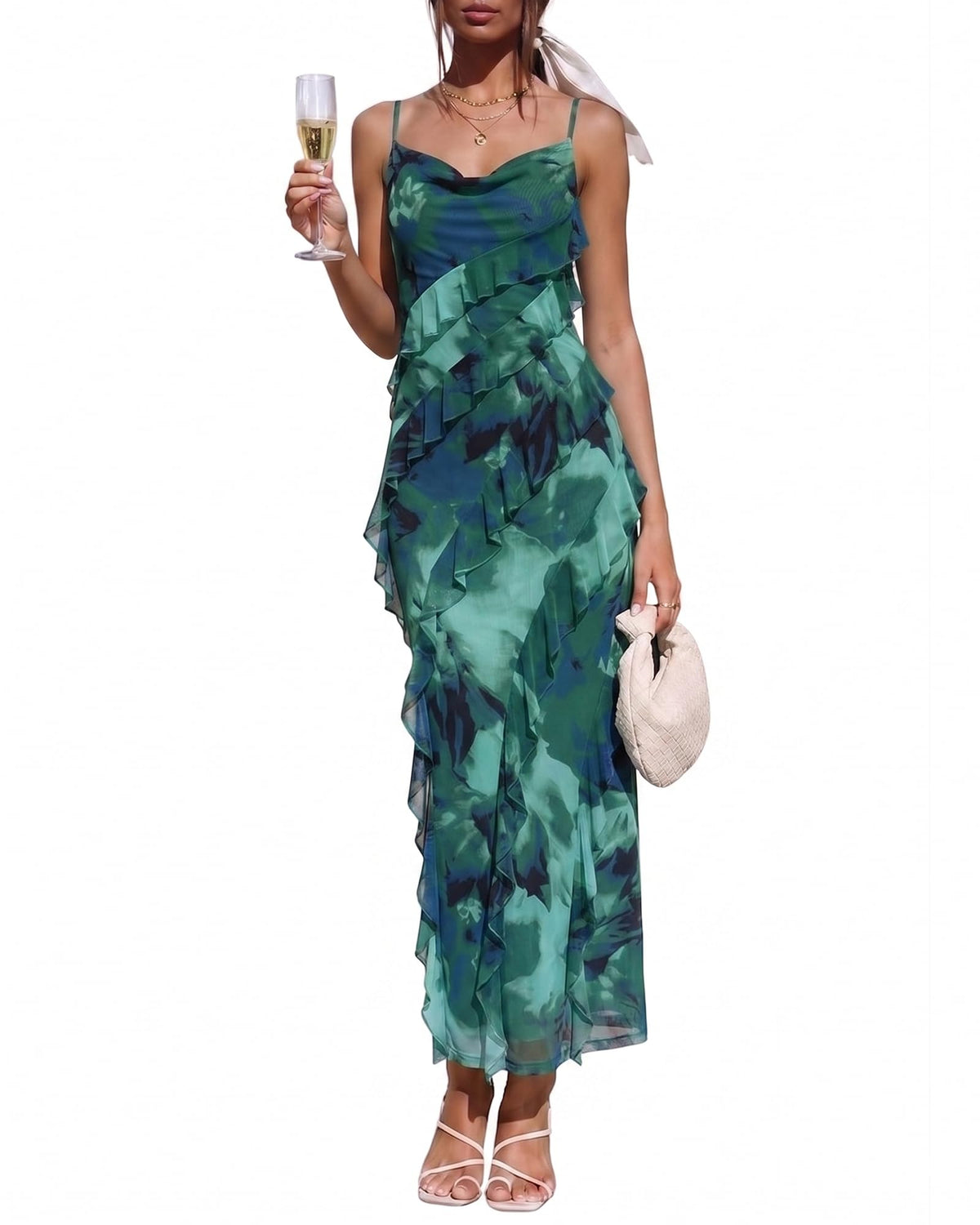 Wedding Guest Dress for Women Ruffle Spaghetti Strap Formal Dresses