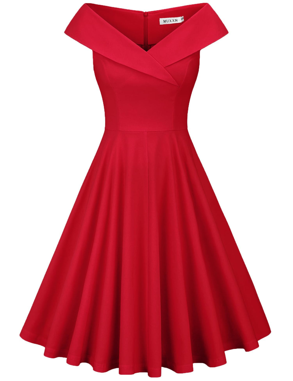 MUXXN Women's 1950s Retro Vintage Sleeveless V Neck Midi Cocktail Swing Dress