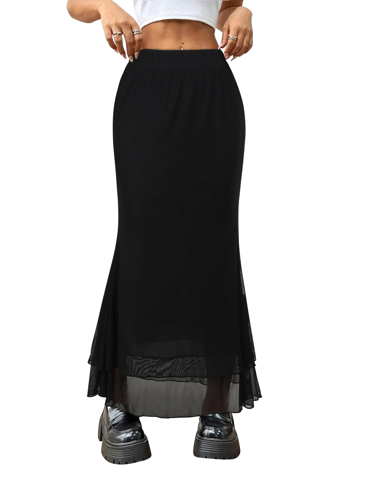 Women Maxi Skirt Flowy Elastic High Waisted Leopard Print Skirts