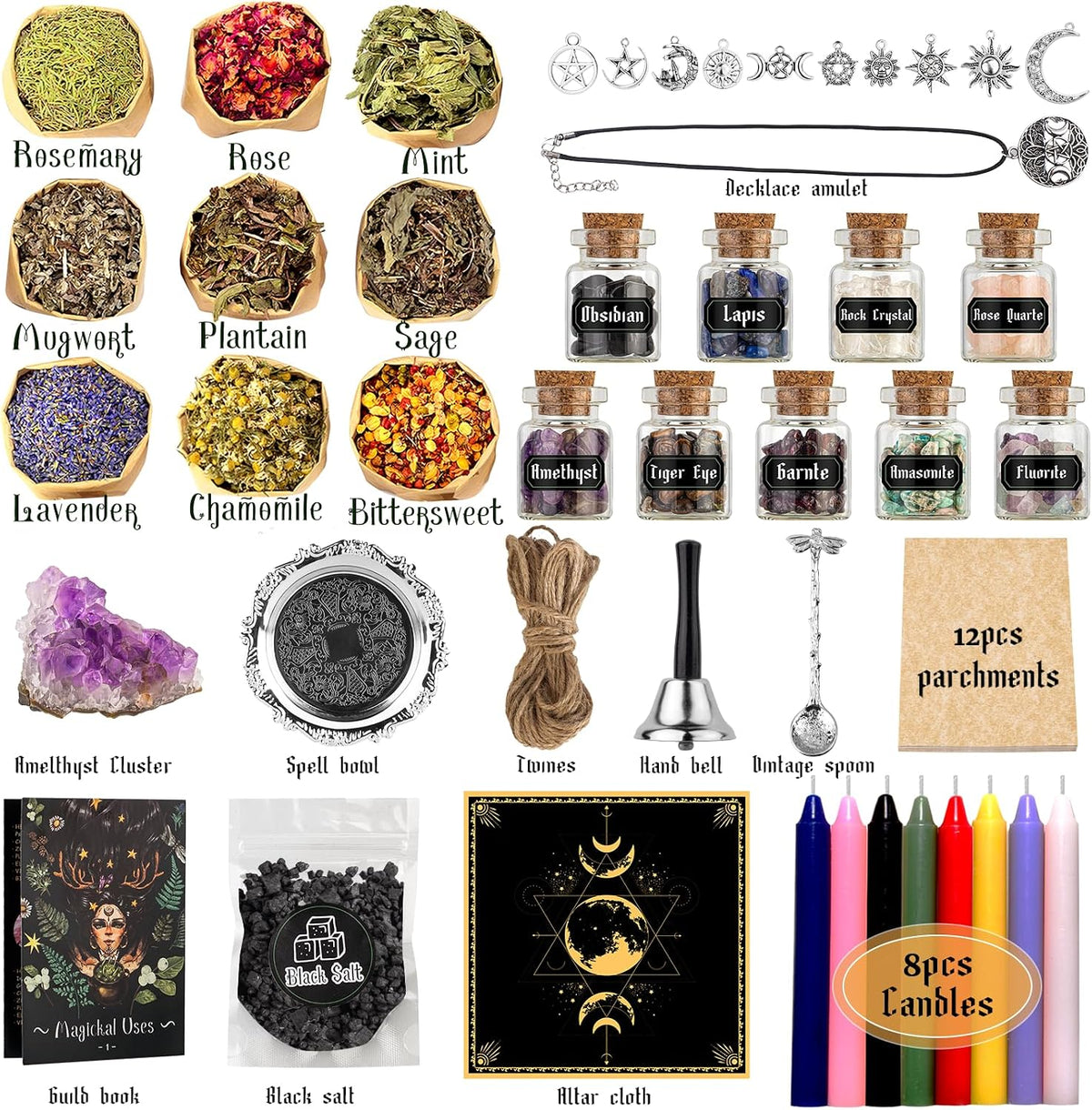LAVEVE Witchcraft Supplies Kit for Spells, 56 PCS Beginner Witch Box