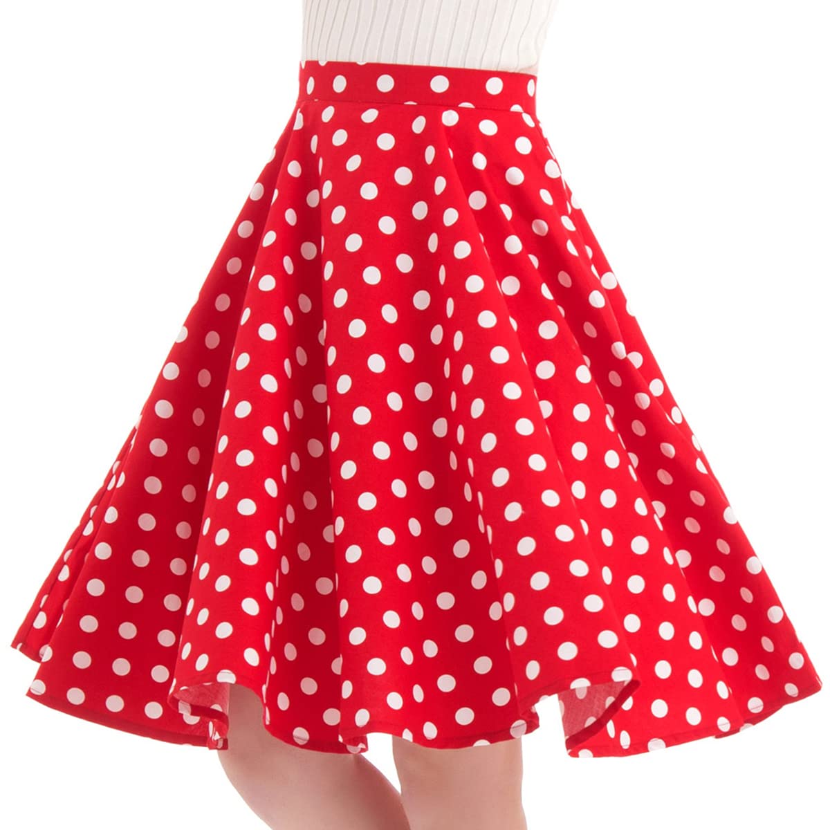 50s Vintage Polka Dot A-Line Pleated Midi Swing Skirt
