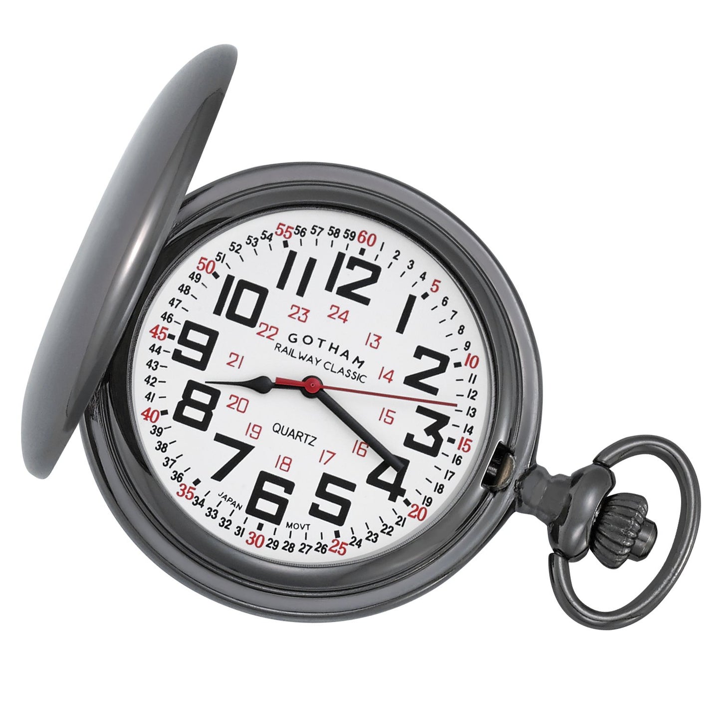 Gunmetal Polished Covered Railroad Pocket Watch