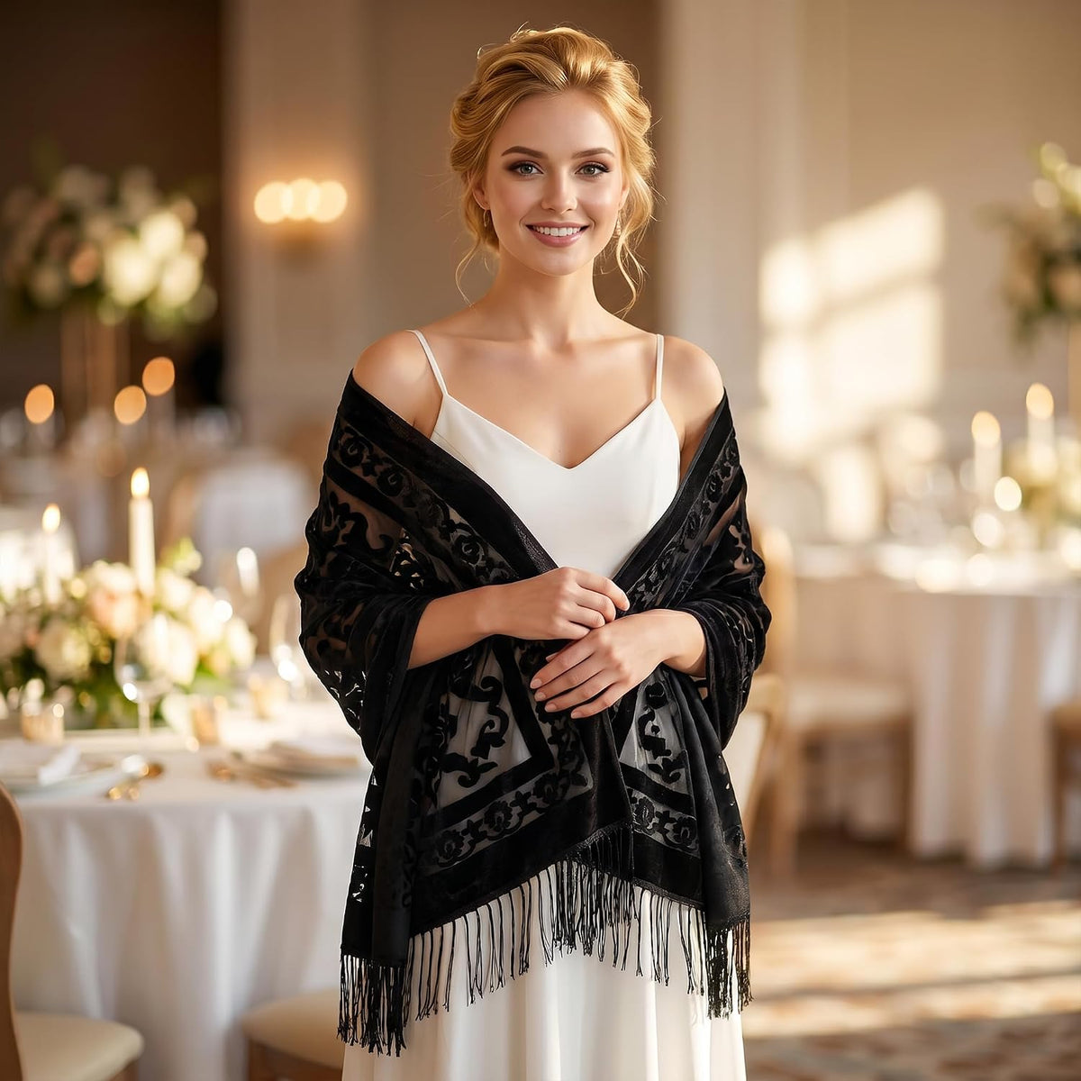 Sucrain Women Velvet Shawl and Wrap for Evening Dresses Wedding Soft Sheer Rose Scarf Shawl for Dress Accessories Winter