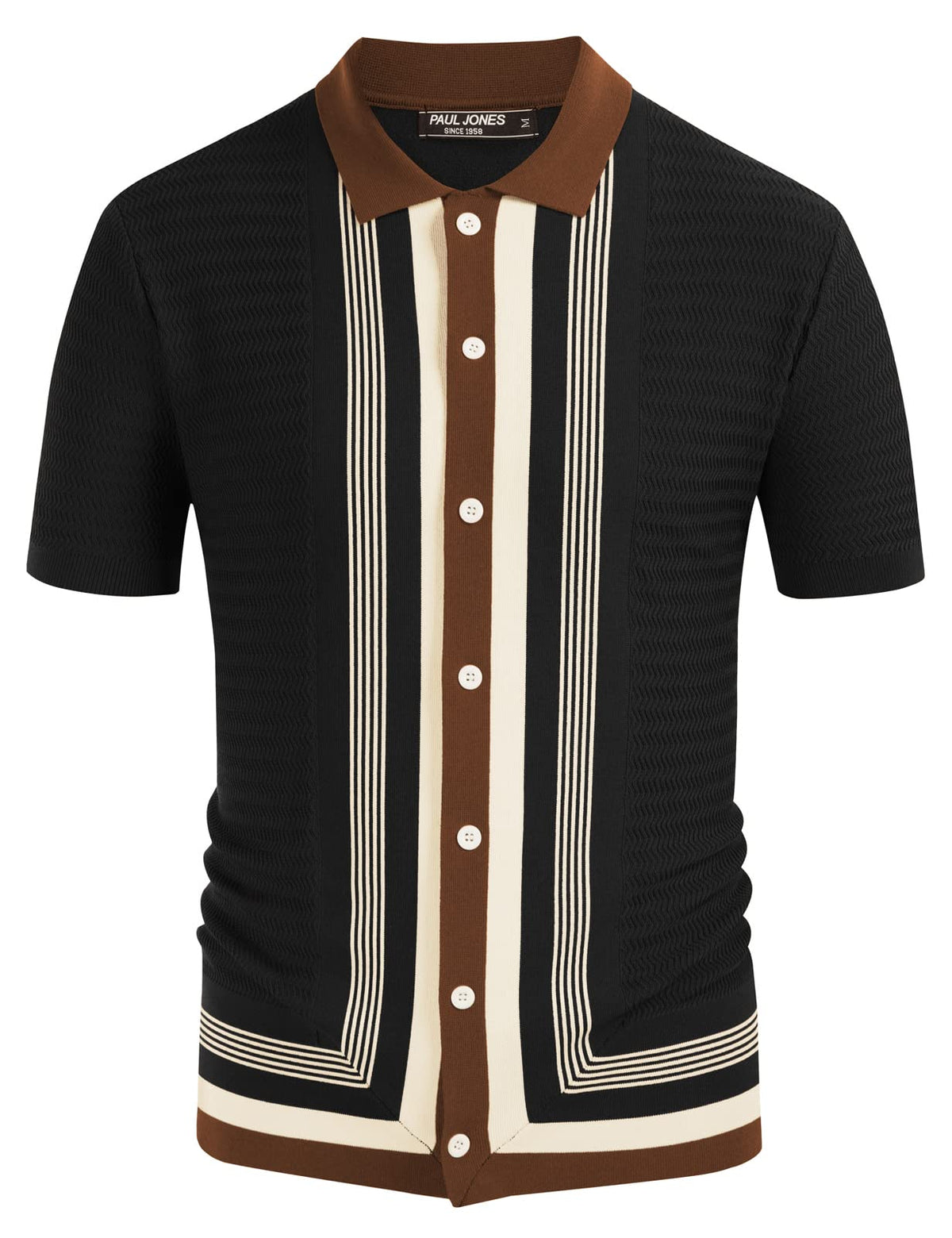 PJ PAUL JONES Men's Vintage Stripe Knit Polo Shirts Short Sleeve Stylish Button Down Cardigan Sweater