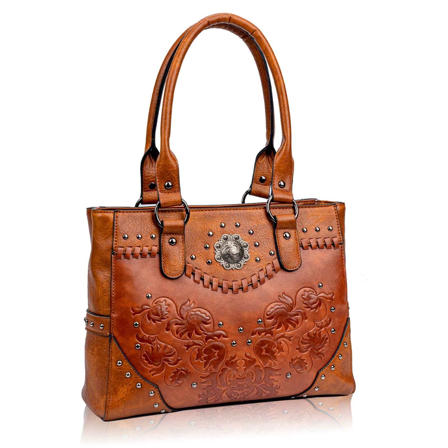 Large Western Tote Bag — Vintage Embossed with Concho Studs