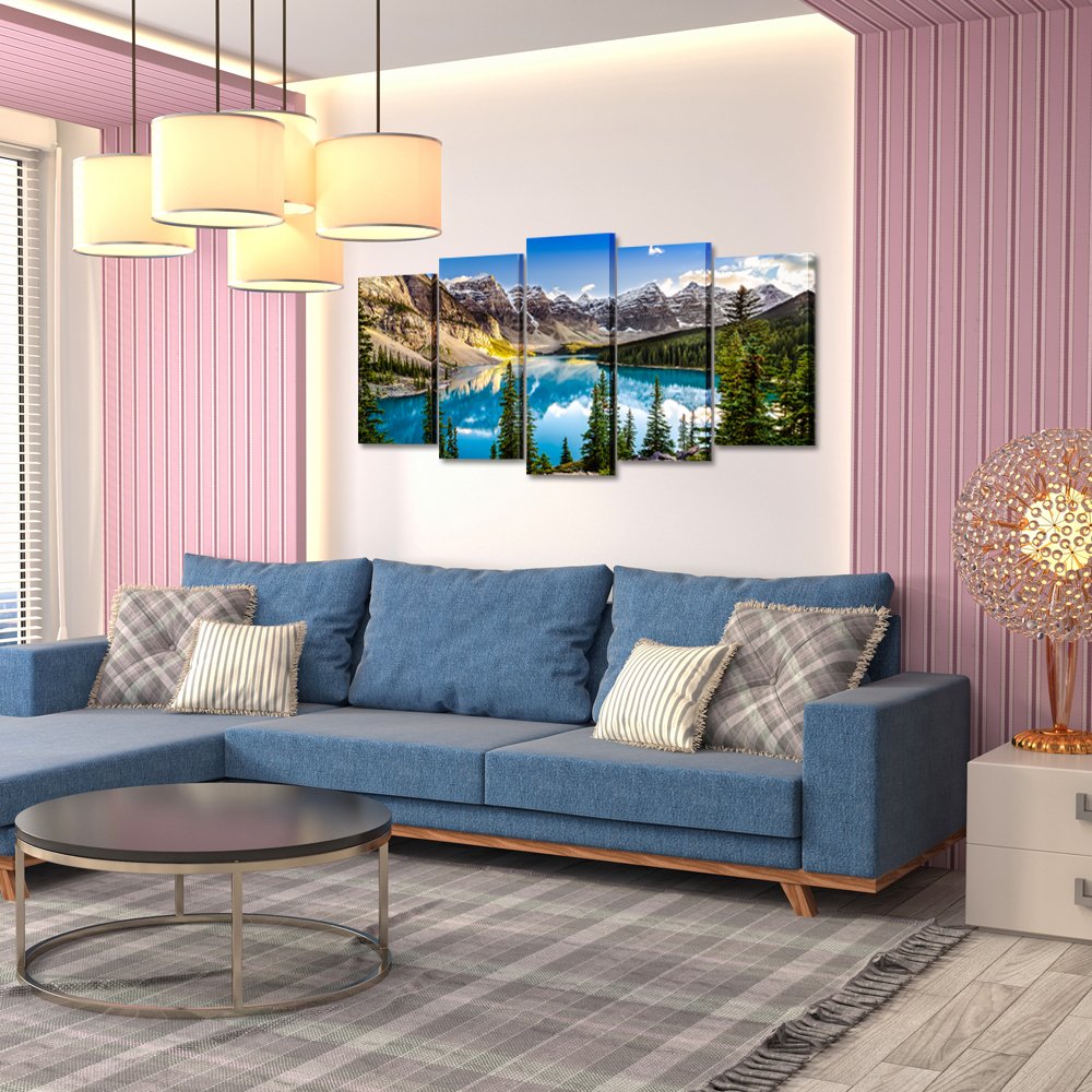 5 Pieces Canvas Prints Lake and Mountain Landscape