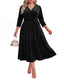 Women's Plus Size Velvet Dress V Neck Wrap Midi Black XL