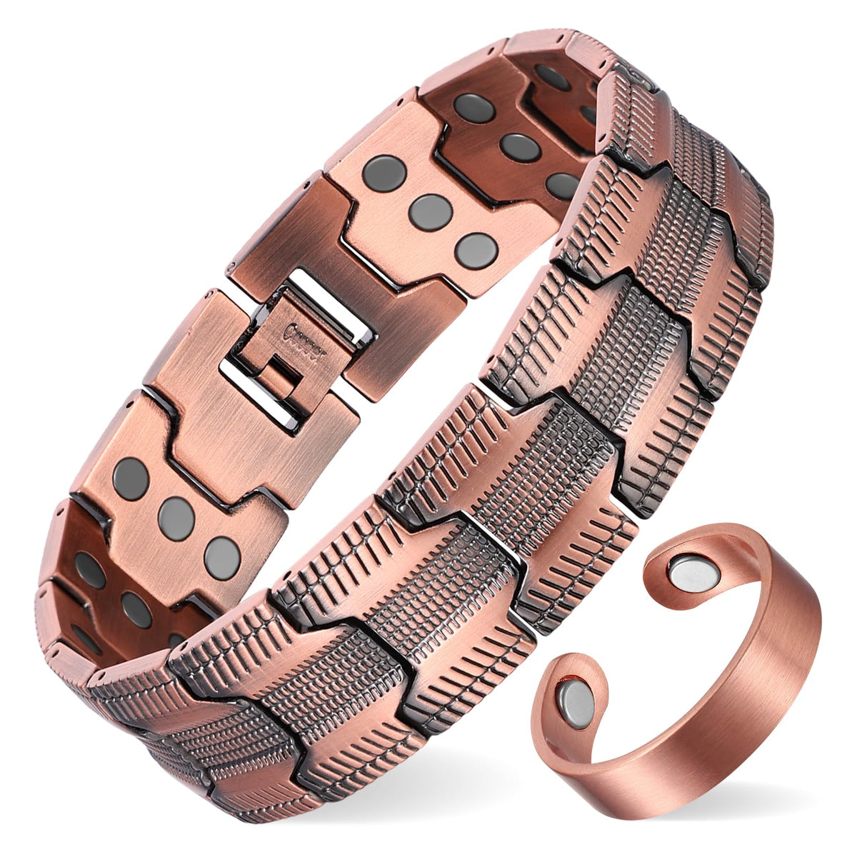 Copper Bracelet for Men-3X Strength Magnetic Bracelet-Ring Set
