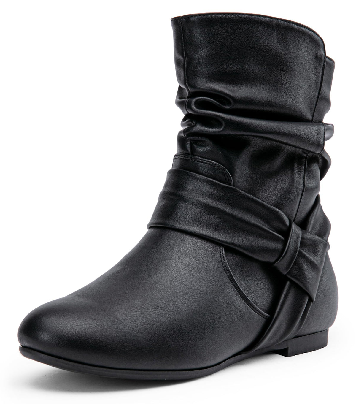 Women's Slouch Ankle Boots, Flat Low Heel Side Zip Booties 939A