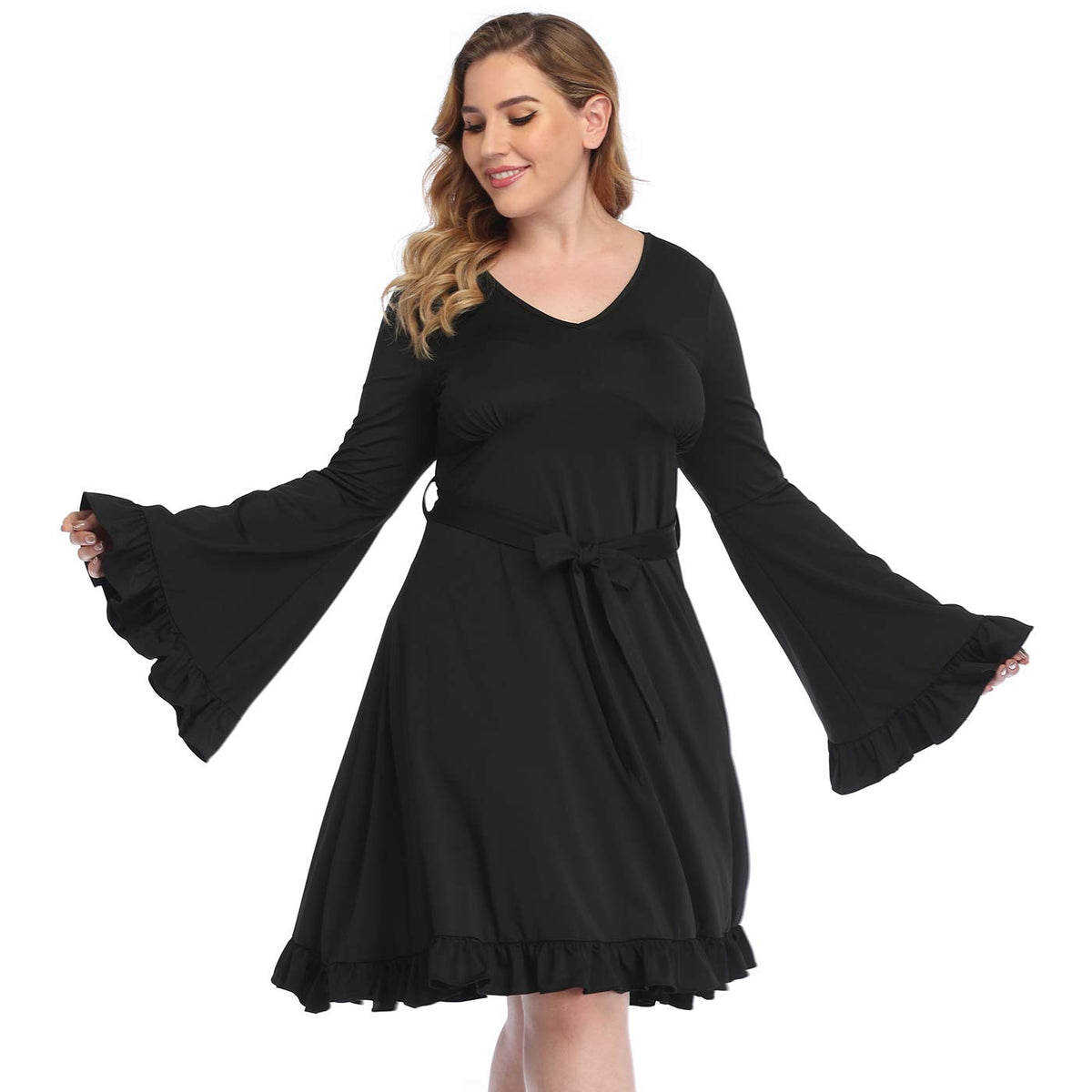 HDE Womens Plus Size Bell Sleeve Dress Vintage A-line Hippie Witch Dress