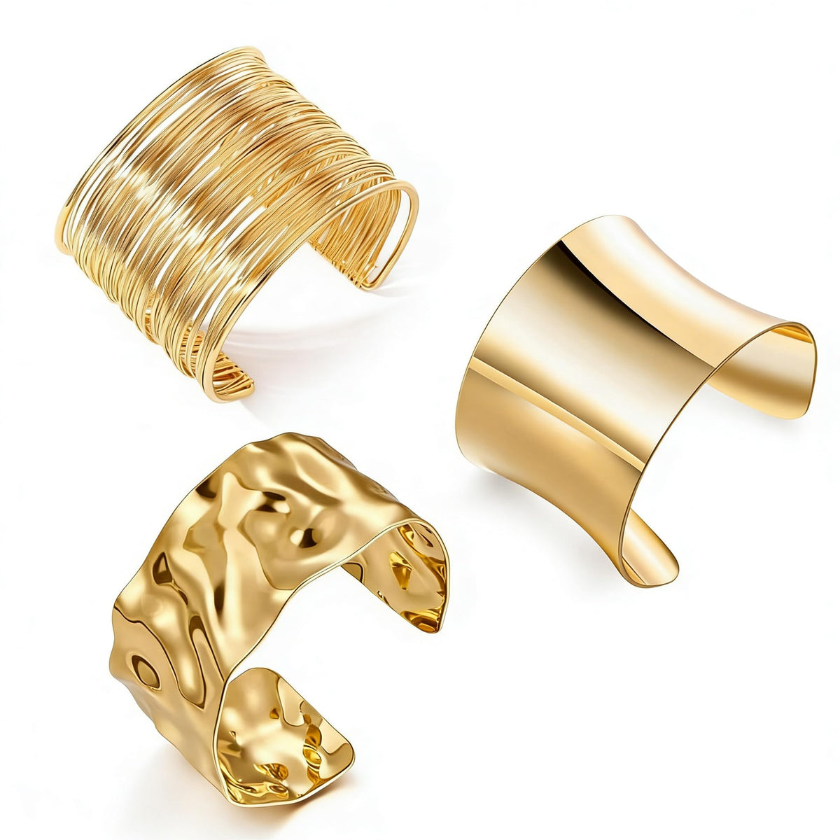 3PCS Gold Chunky Cuff Bracelets for Women Irregular Minimalist Statement Bangle Bracelets Set Open Wide Bangle Arm Cuff Upper Arm Punk Jewelry