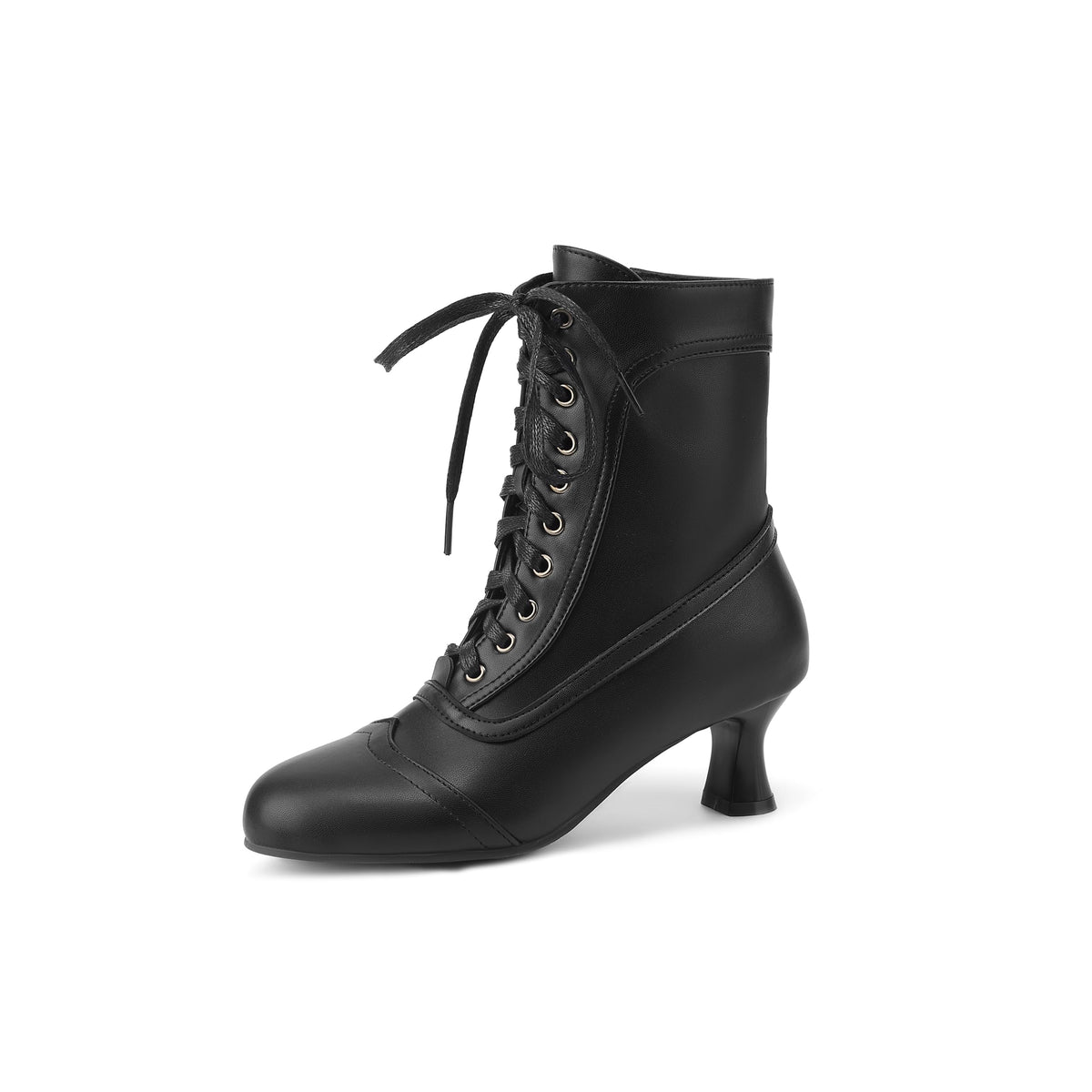 Women Victorian Lace Up Ankle Boots with Side Zipper Round Toe Kitten Heel Vintage Booties