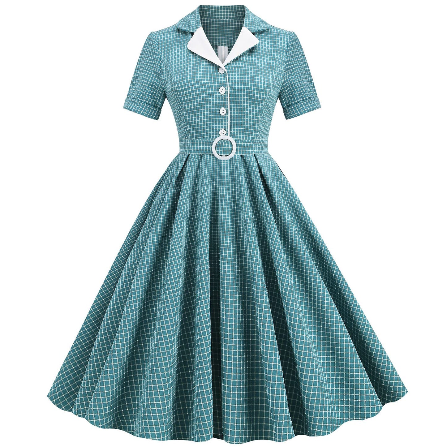 Women 1950s Vintage Short Sleeve Peter Pan Collar Retro Swing A Line Midi Summer Dress Cocktail Party Evening Prom Gown