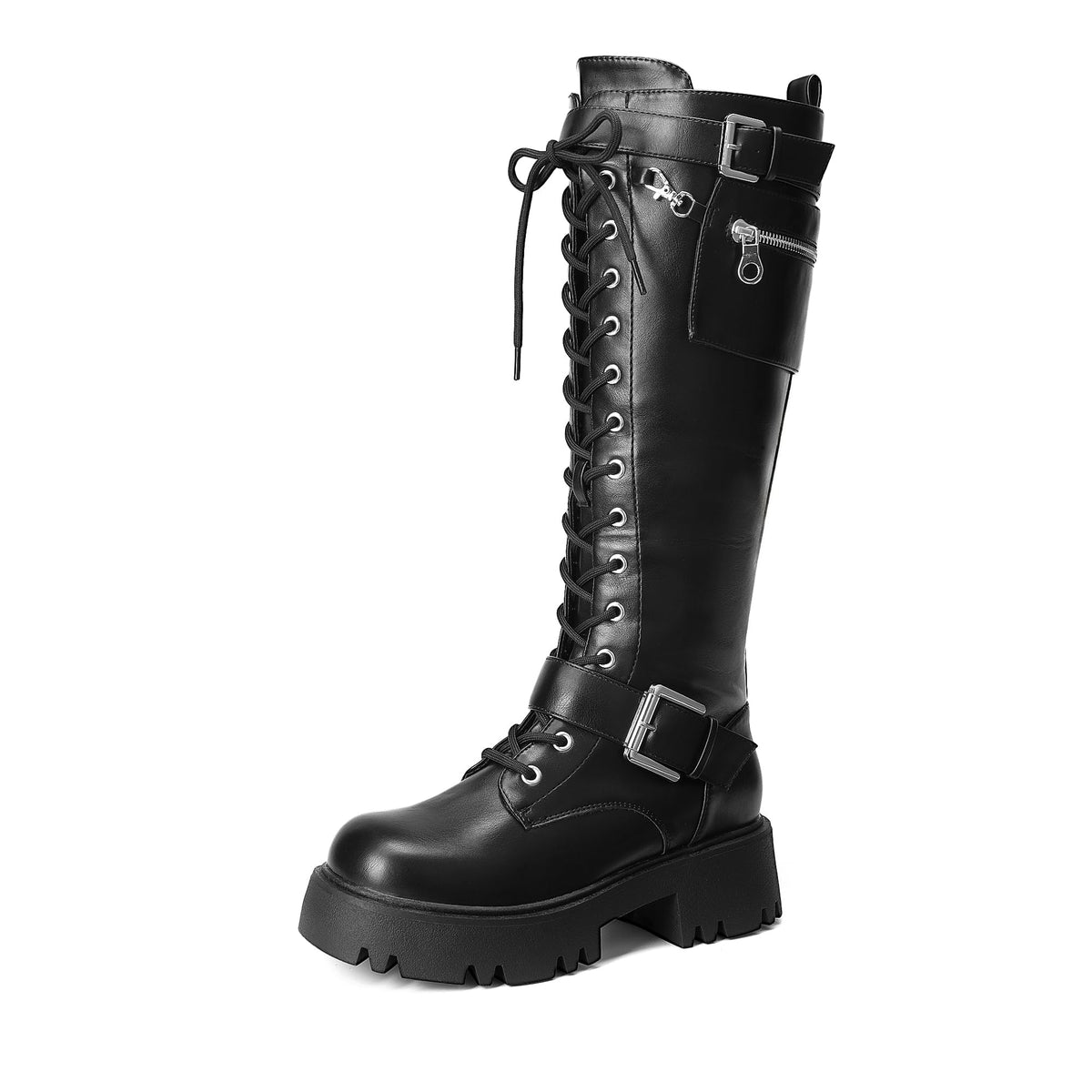 DREAM PAIRS Womens Knee High Combat Boots Platform Heels