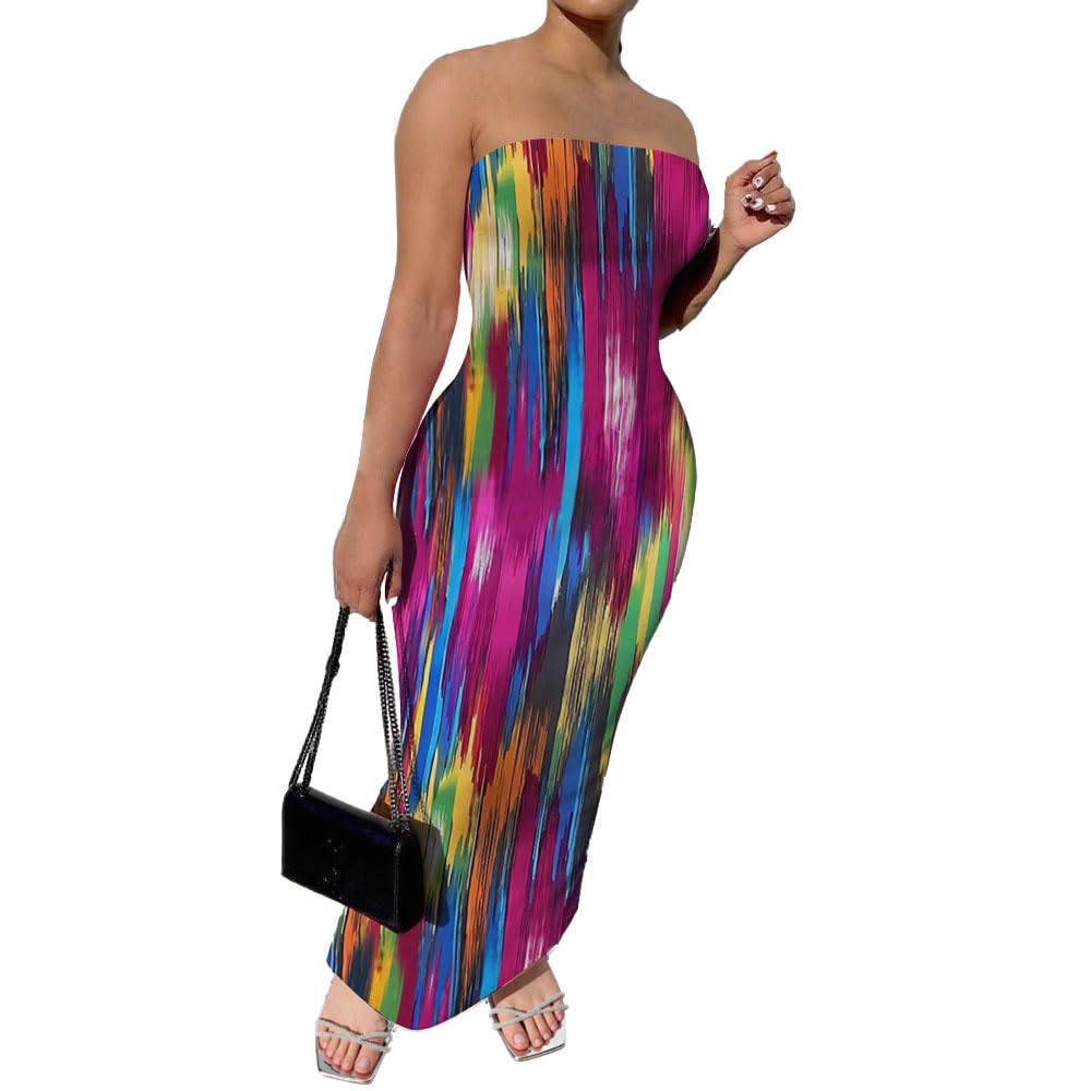 PINSV Women Maxi Strapless Dress Bodycon Tube Dresses