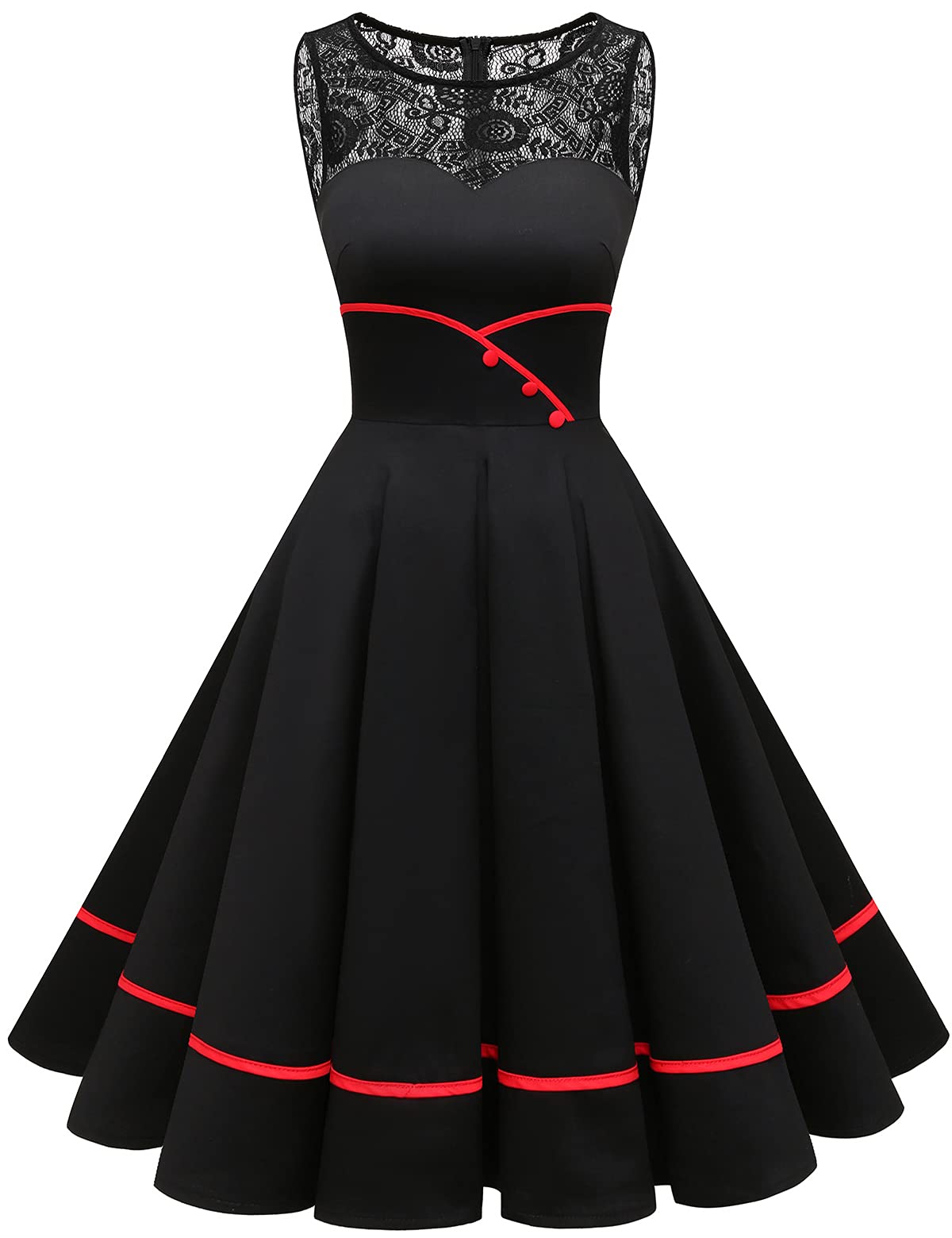 Bbonlinedress Women's 50s Vintage Floral Lace Retro Rockabilly Sleeveless Round Neck Cocktail Party Swing Dress