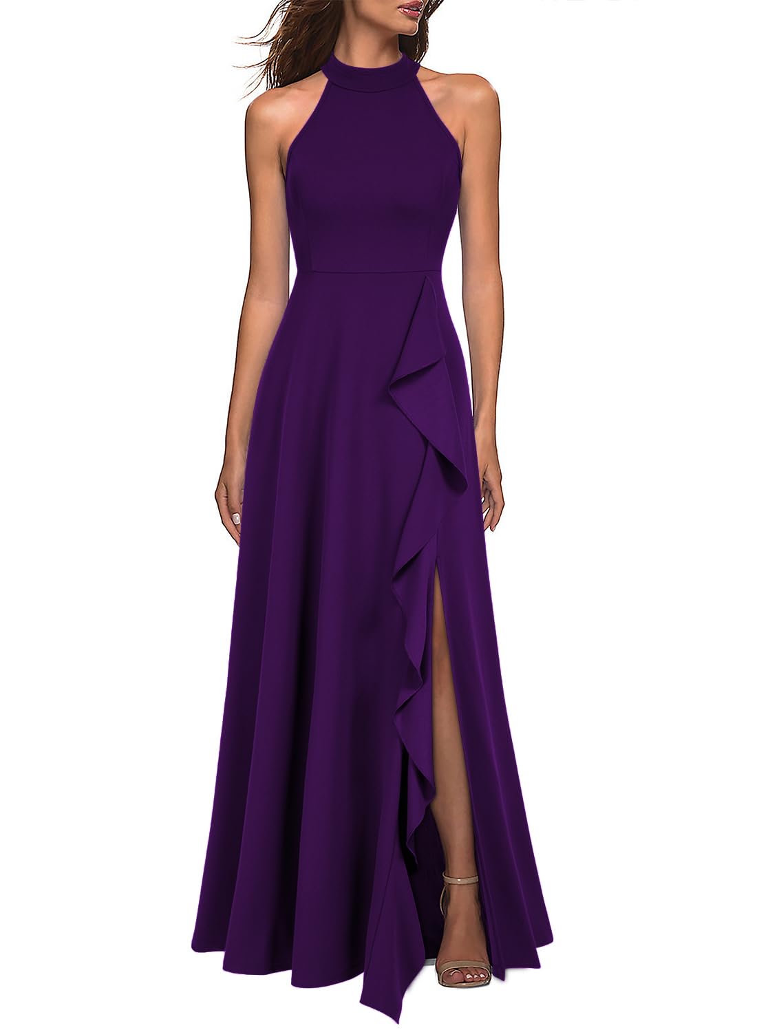 WOOSEA Women's High Neck Sexy Split Evening Cocktail Party Maxi Long Formal Dress