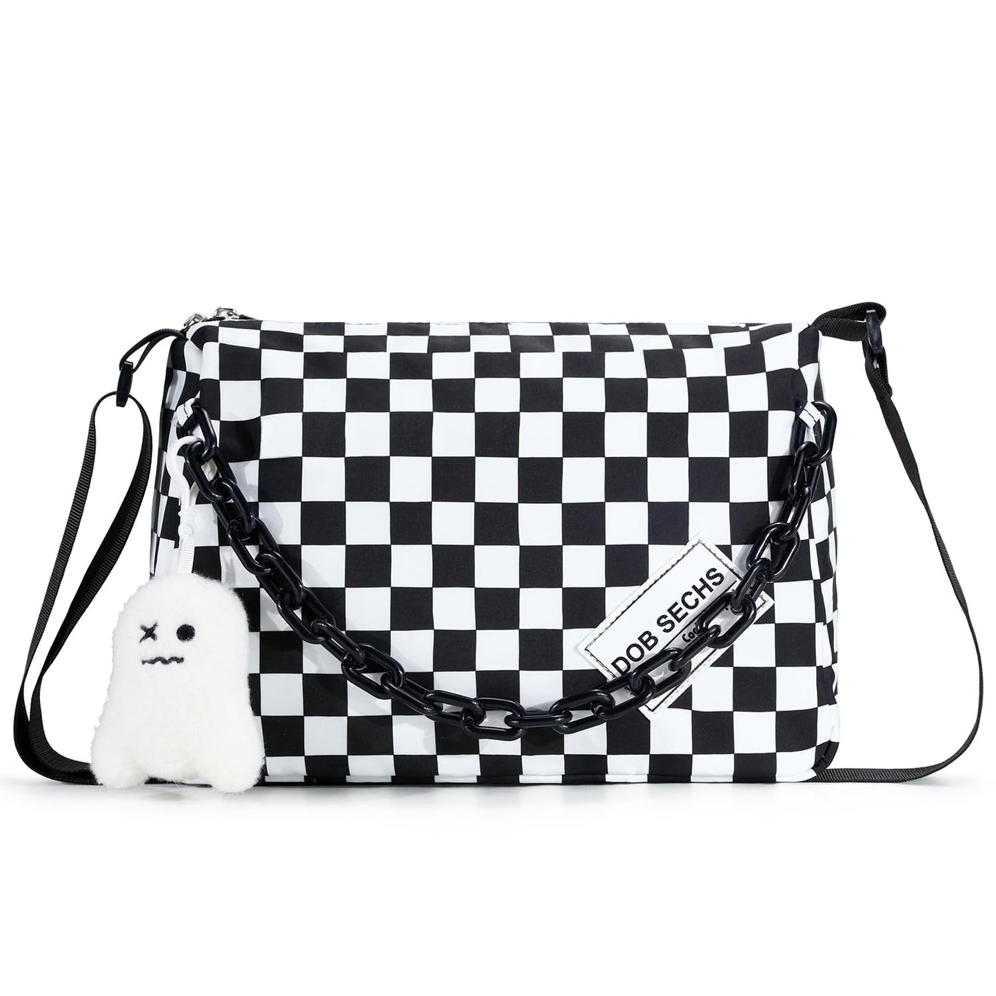 Black & White Checkered Crossbody Messenger Bag