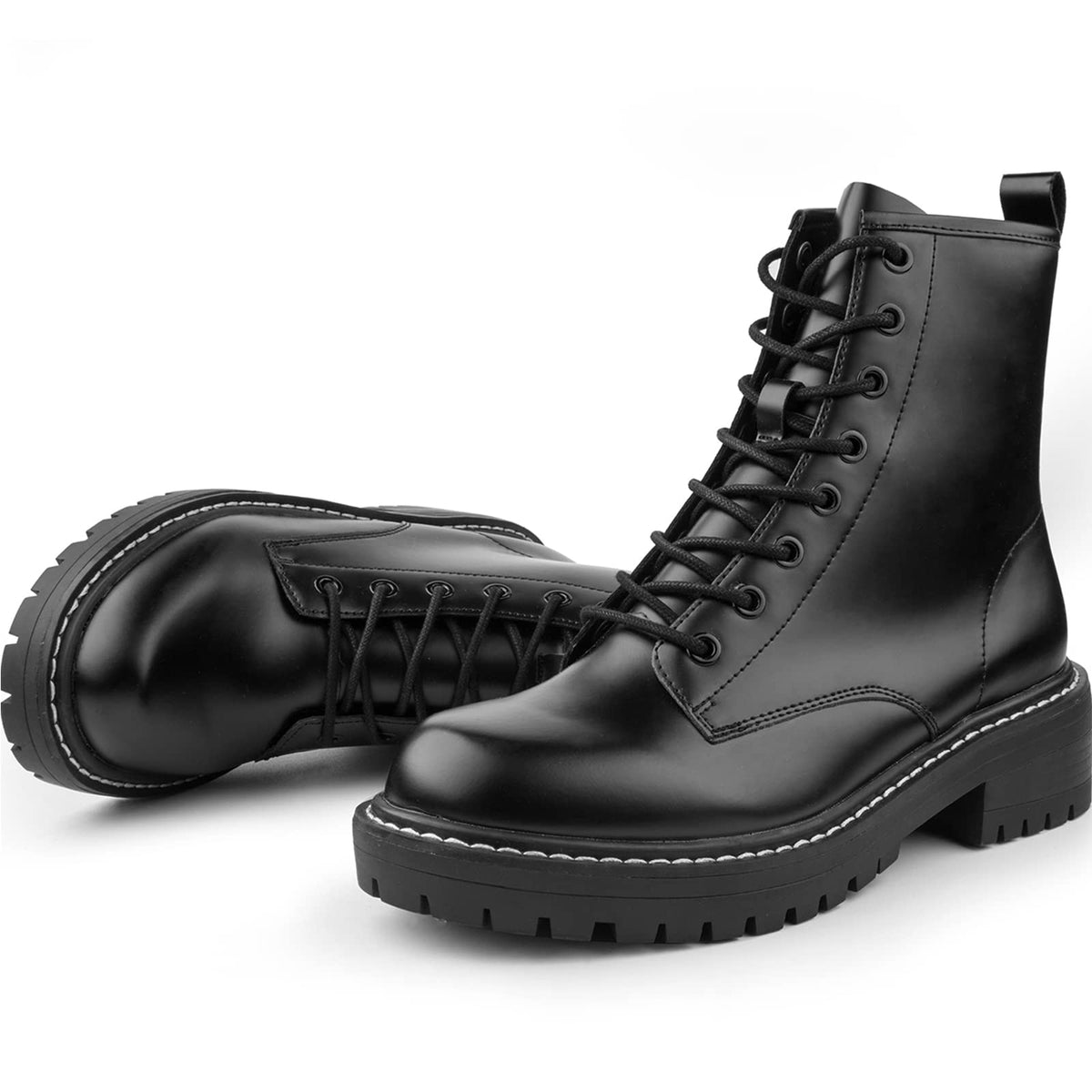 ICHIGO Women’s Ankle Booties 8-Eye Side Zipper Lace-up Combat Boots