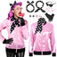 AOTHSO 1950s Pink Satin Jacket with Polka Dot Scarf Headband Earrings Glasses Halloween Cosplay Costume for Women, 8 Pieces