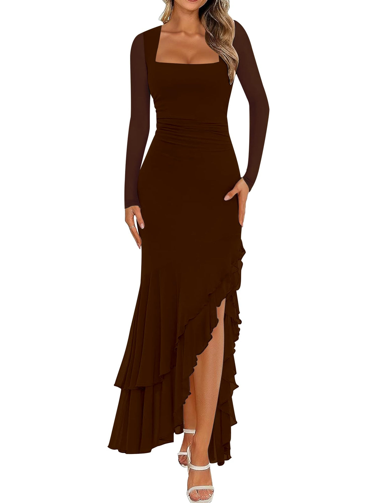 BORIFLORS Women's Bodycon Fall Wedding Guest Long Sleeve Maxi Dress