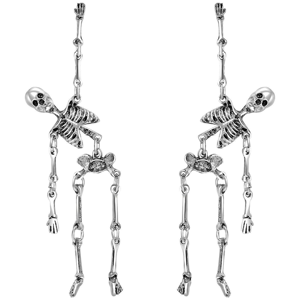 Gothic Skeleton Earrings for Women, Articulated Silver Skull Dangle Jewelry