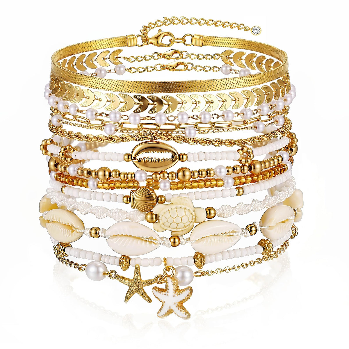 Boho Gold Beaded Bracelets for Women, Stackable Bracelets