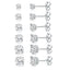 18K White Gold Plated Round Cubic Zirconia Stud Earrings Pack, 6 Pairs