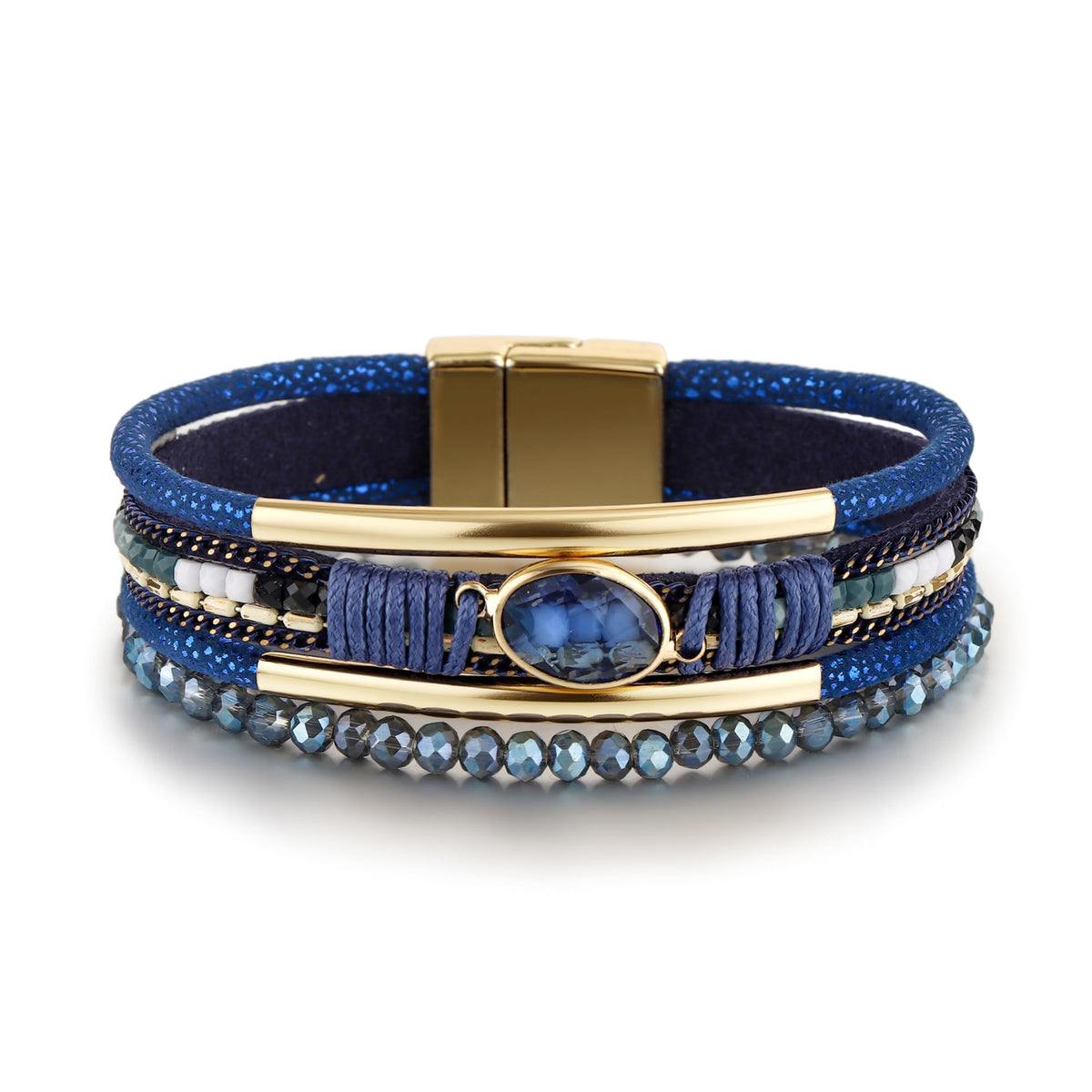 Edoneery Leather Wrap Bracelets for Women, Boho Layered Cuff Bangle