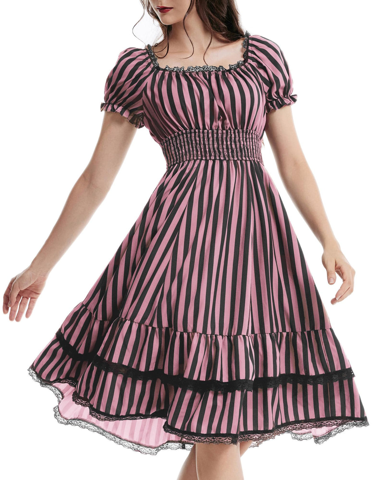 Scarlet Darkness Womens Gothic Pirate Corset A Line Midi Dress with Pockets