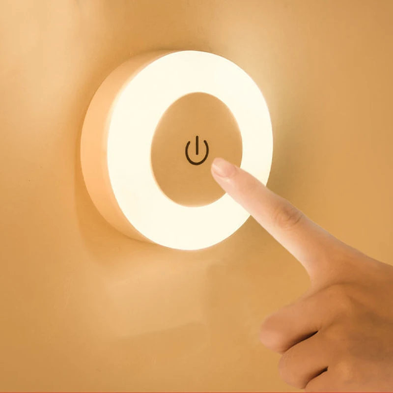 Energy Saving LED Touch Sensor Night LED Light Room Aisle Bedroom Round Portable Night Lamp