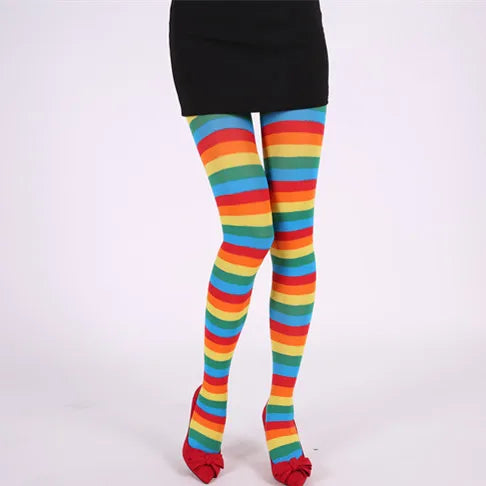 Rainbow Striped Goth Punk High Waist Pantyhose