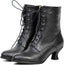 Women's Victorian Ankle Boots - Mid Calf, Round Toe, Black Boots with Chunky Heel & Lace Up Detail