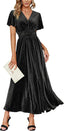 Simplee Women’s V Neck Velvet Maxi Dress Short Sleeve Empire Waist Long Formal Dress for Wedding Guest