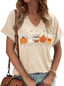 Earlymemb Women Fall Halloween Doodles V Neck Shirt Thanksgiving Casual Tee