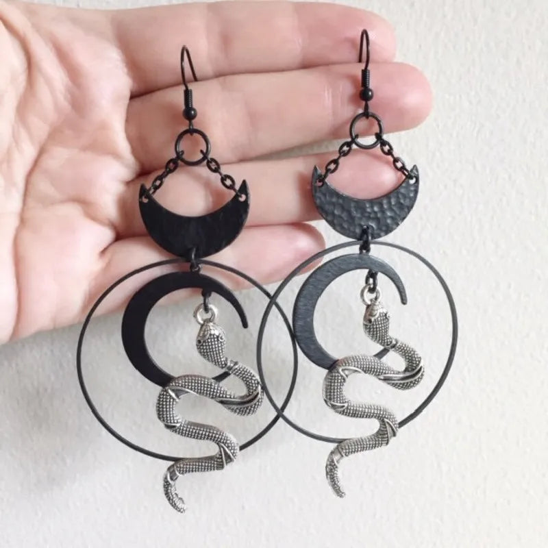 Gothic Snake Earrings - Serpent Moon Ritual Jewelry