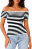 LilyCoco Off The Shoulder Tops for Women Striped Short Sleeve Sexy Going Out Top