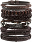 6-12PCS Braided Faux Leather Bracelet Punk Cuff Wrap Bracelets for Men Women Adjustable