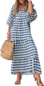 miduo Womens Casual V Neck Half Sleeve Bohemian Geometric Maxi Long Dresses