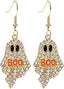 Halloween Pumpkin Ghost Earrings Sparkly Rhinestone Dangle Earring for Women