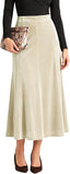 Urban CoCo Women's Velvet A-Line Midi Skirt High-Waisted Stretch