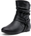 Women's Slouch Ankle Boots, Flat Low Heel Side Zip Booties 939A