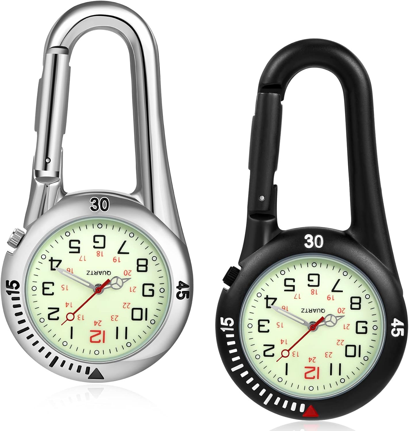 Hicarer 2 Pieces Clip on Quartz Watch Backpack Fob Belt Glow in The Da